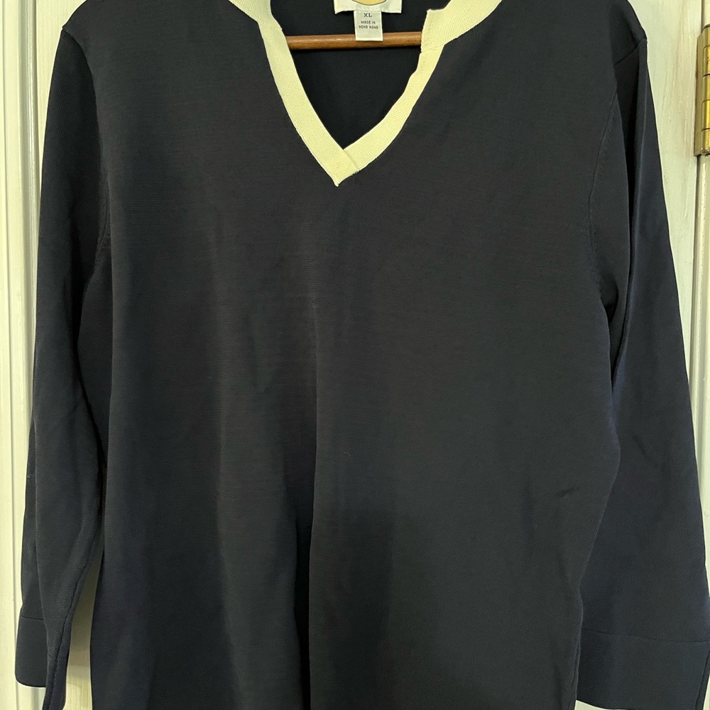 Talbots Navy V-Neck Top, XL